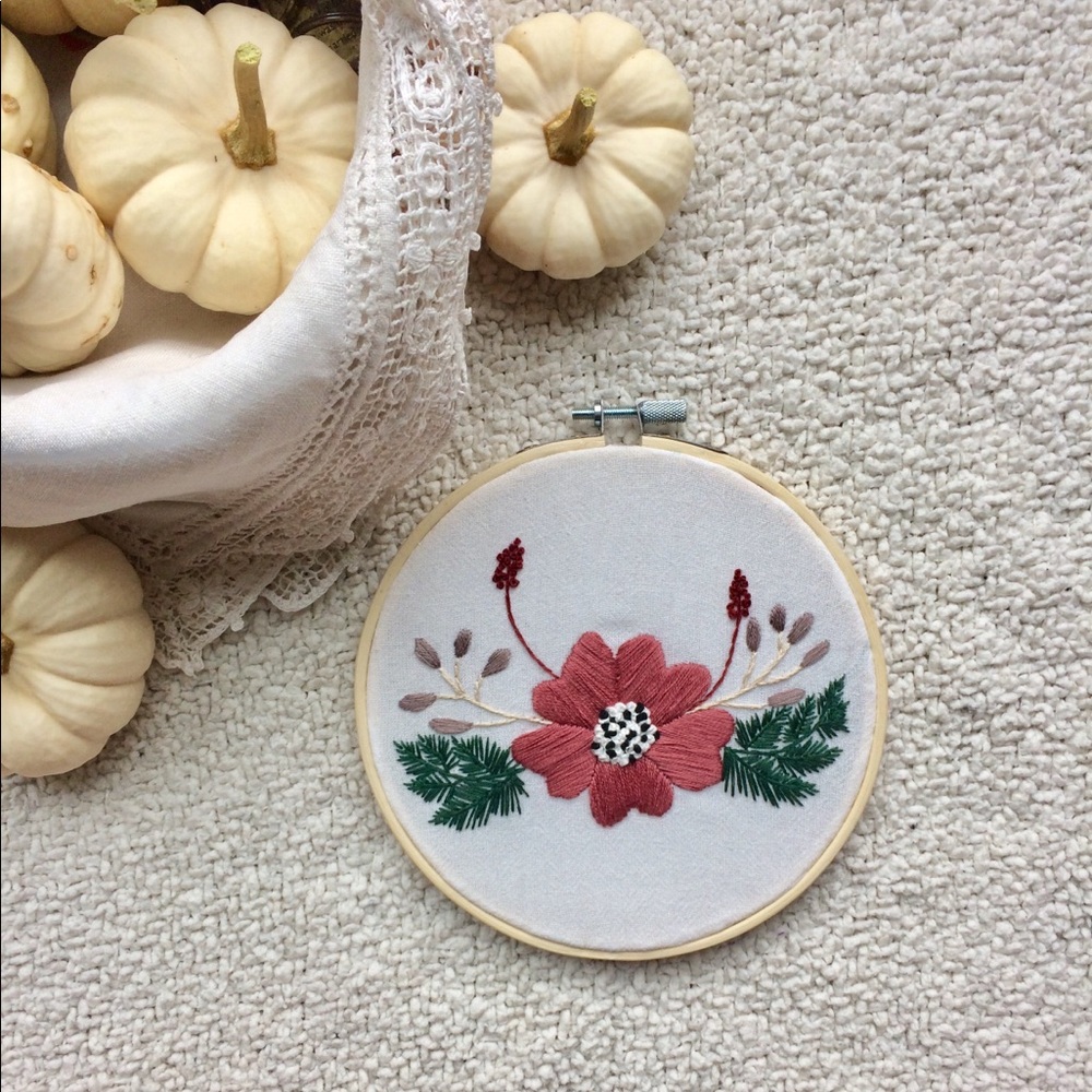 Hand embroidered floral wall art